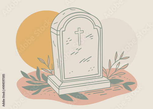 Gravestone with Cross. Symbol of Faith and Life