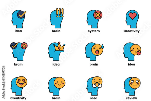 Set of illustrations in the concept of a Head and Business in line style