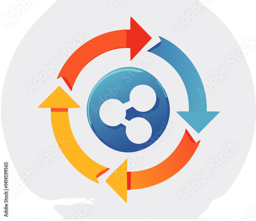 Circular Share Icon with Colorful Arrows Representing Data Exchange, Collaboration, and Network Flow

