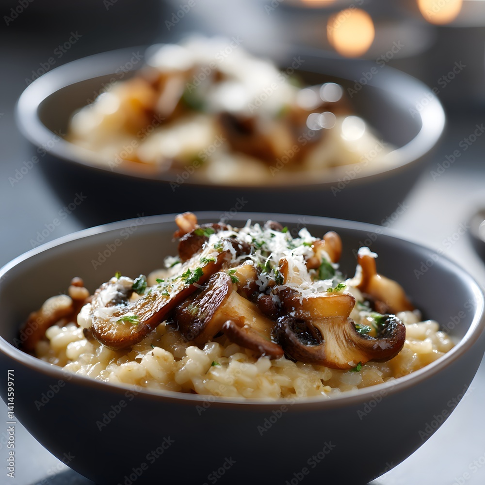Delicious Creamy Mushroom Risotto Gourmet Italian Cuisine Close up Food Photography Delicious Creamy Mushroom Risotto Gourmet Italian Cuisine Close up Food Photography
