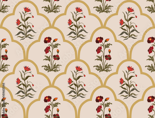 Hand drawn colourful geometric flowers, seamless patterns with floral for fabric, textiles, clothing, wrapping paper, backdrop, banner, illustration, abstract backgrounds.
