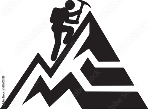 Mountain Hiking Icon Silhouette. Adventure, Outdoors, Trekking, Nature Vector Icon