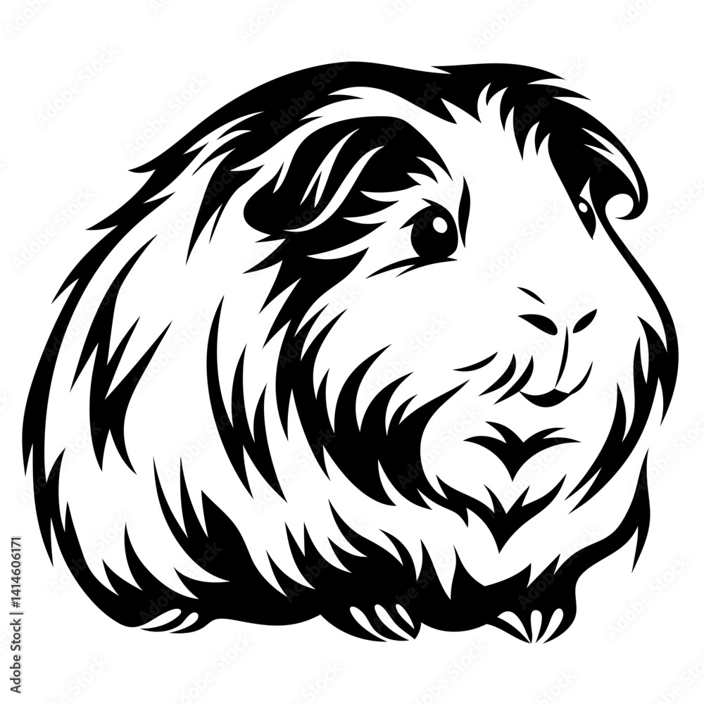 Fototapeta premium Monochrome Illustration of a Guinea Pig with Detailed Fur and Facial Features