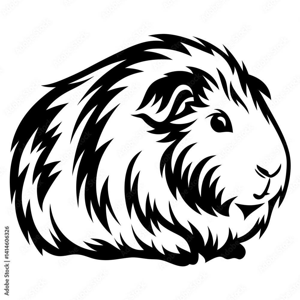 Stylized Black and White Guinea Pig Portrait with Intricate Fur Pattern Stylized Black and White Guinea Pig Portrait with Intricate Fur Pattern