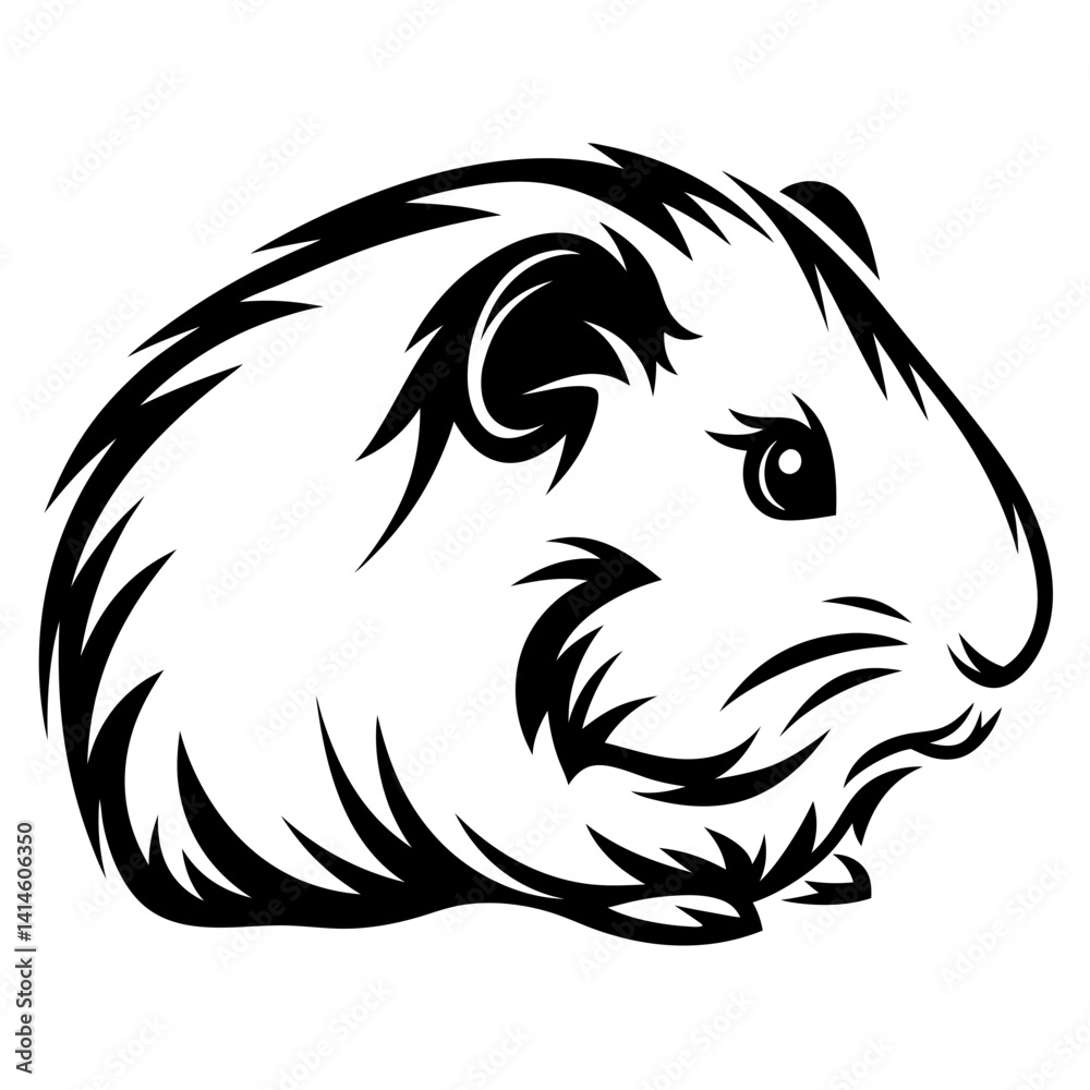 Fototapeta premium Black and white stylized illustration of a guinea pig head profile