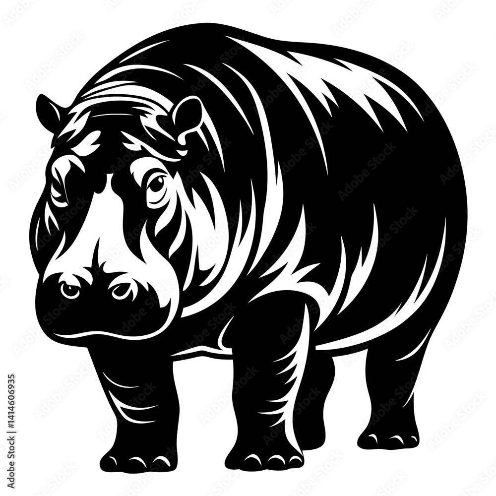 Obraz premium Striking black and white vector illustration of a hippopotamus in bold style