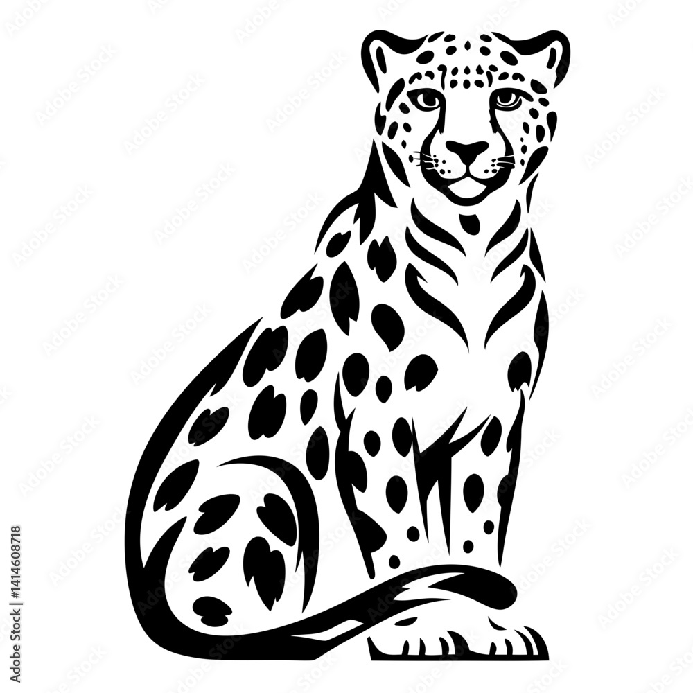 Naklejka premium Striking monochrome silhouette of a seated jaguar, a symbol of power and elegance