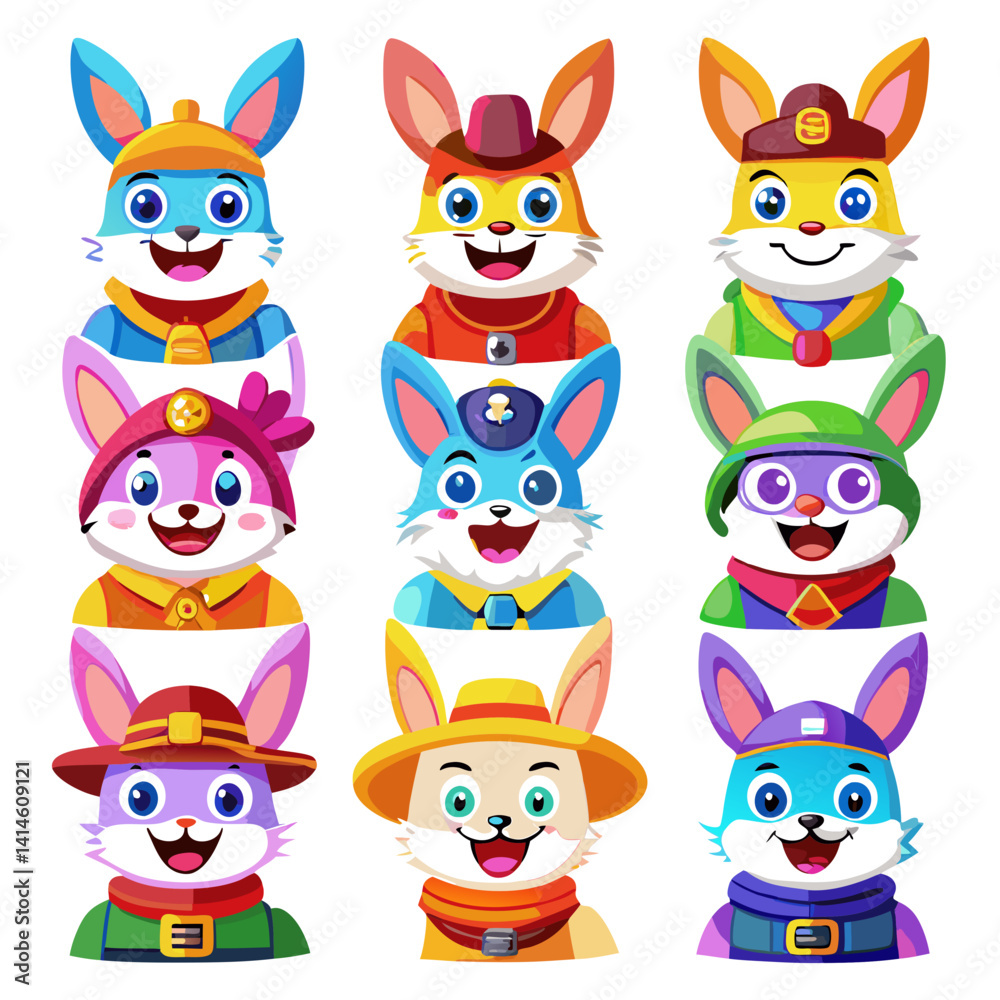 Fototapeta premium Cute Cartoon Rabbit Characters Vector Illustration for Children