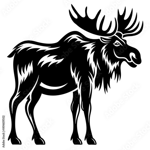 Majestic Moose Silhouette Standing Proudly Against a Plain White Background