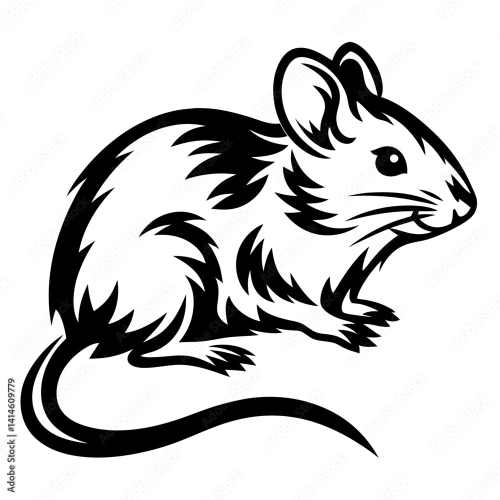 Monochrome Illustration of a Mouse Rodent with Detailed Line Art and Shading Monochrome Illustration of a Mouse Rodent with Detailed Line Art and Shading