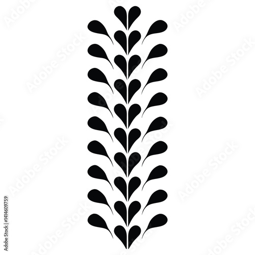 Stylized Vertical Heart Design with Decorative Flourish: Black and White Artwork
