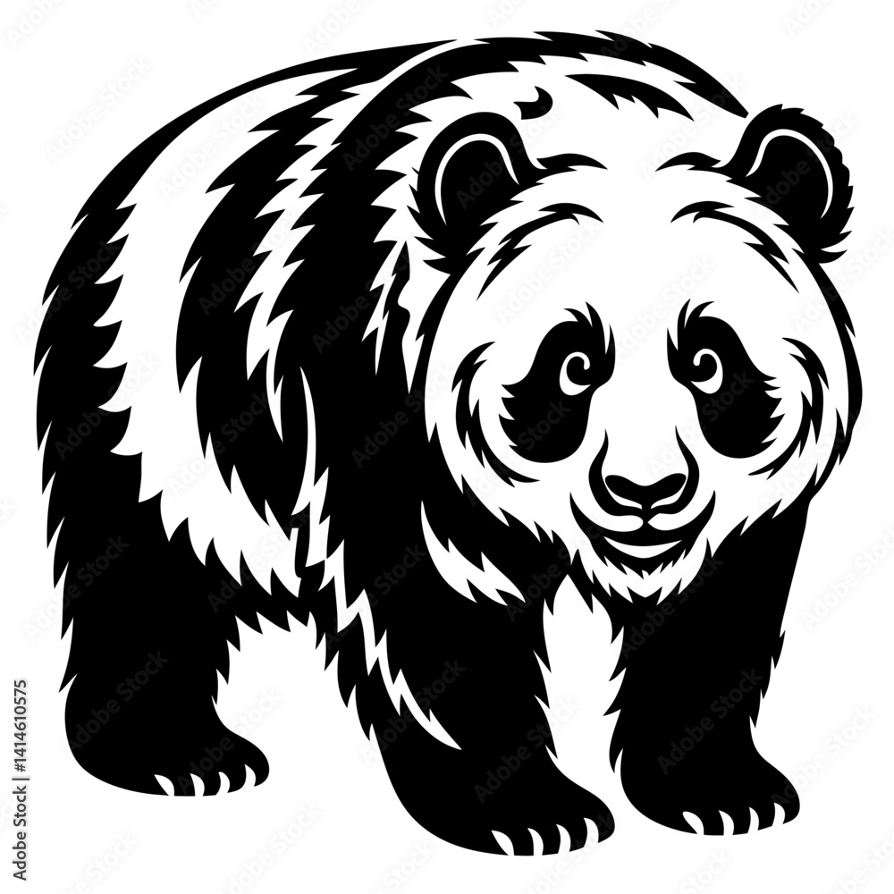 Obraz premium Black and white stylized illustration of a panda bear, friendly looking