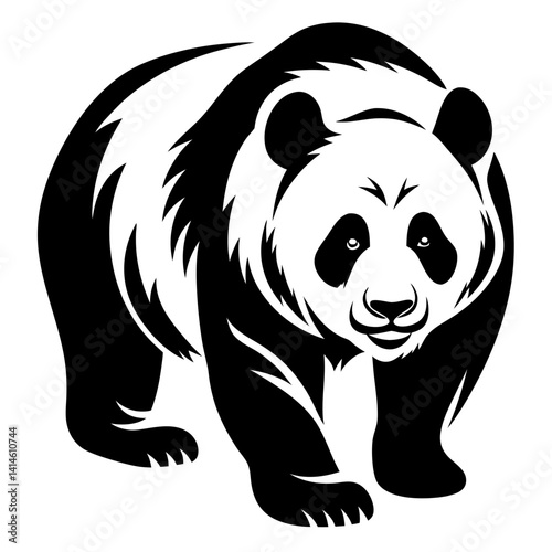 Dramatic Black and White Illustration of a Panda Walking Forward Confidently