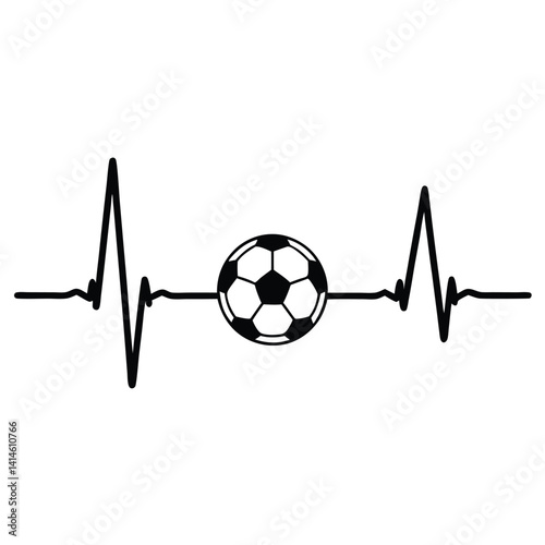Stylized Heart Rate Monitor with Soccer Ball & Heart Graphic – Black & White Design