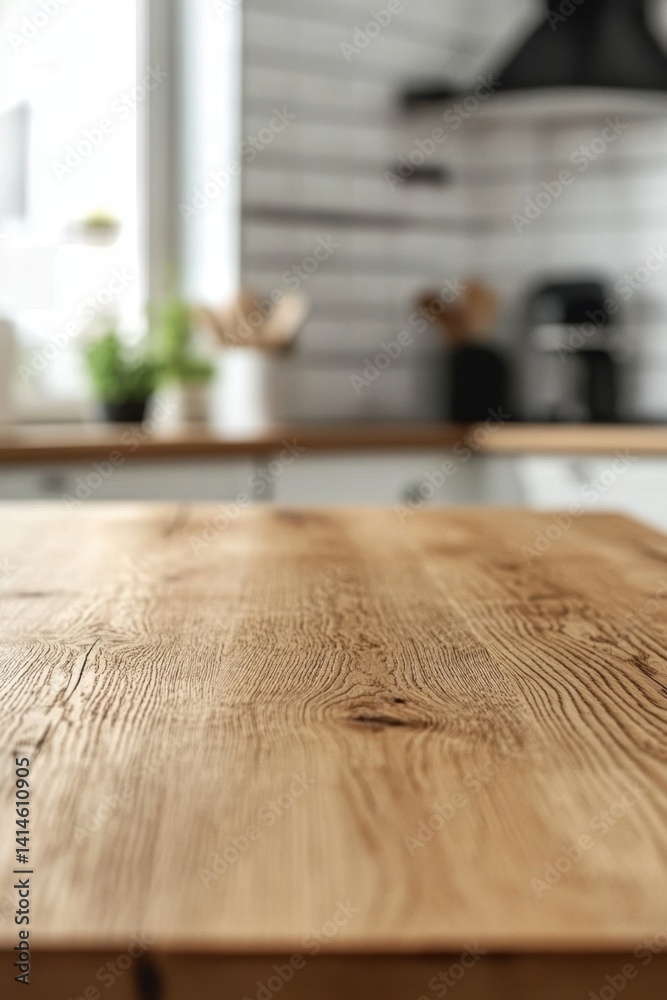 Rustic Wooden Tabletop in a Bright Kitchen with Blurred Background and Natural Light Creating a Warm and Inviting Atmosphere Rustic Wooden Tabletop in a Bright Kitchen with Blurred Background and Natural Light Creating a Warm and Inviting Atmosphere