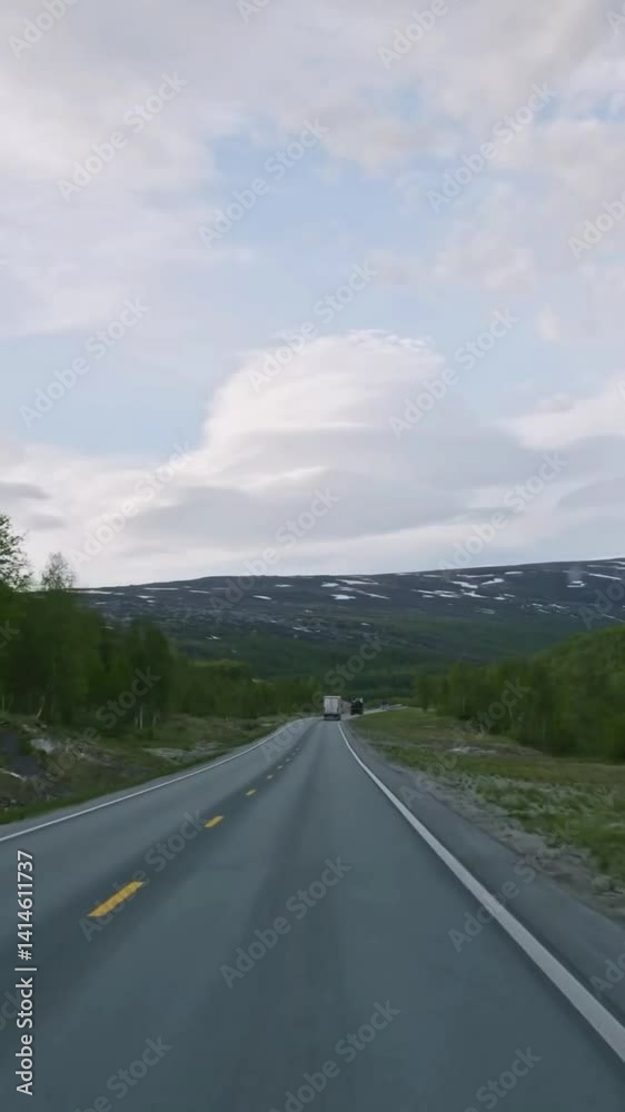 Vertical view of Norway road from car Vertical view of Norway road from car