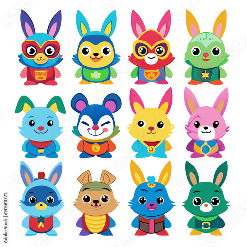 Cartoon superhero animal character set collection illustration design