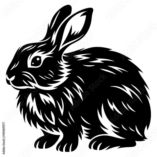 Elegant black and white illustration of a rabbit with long ears, artistic rendition