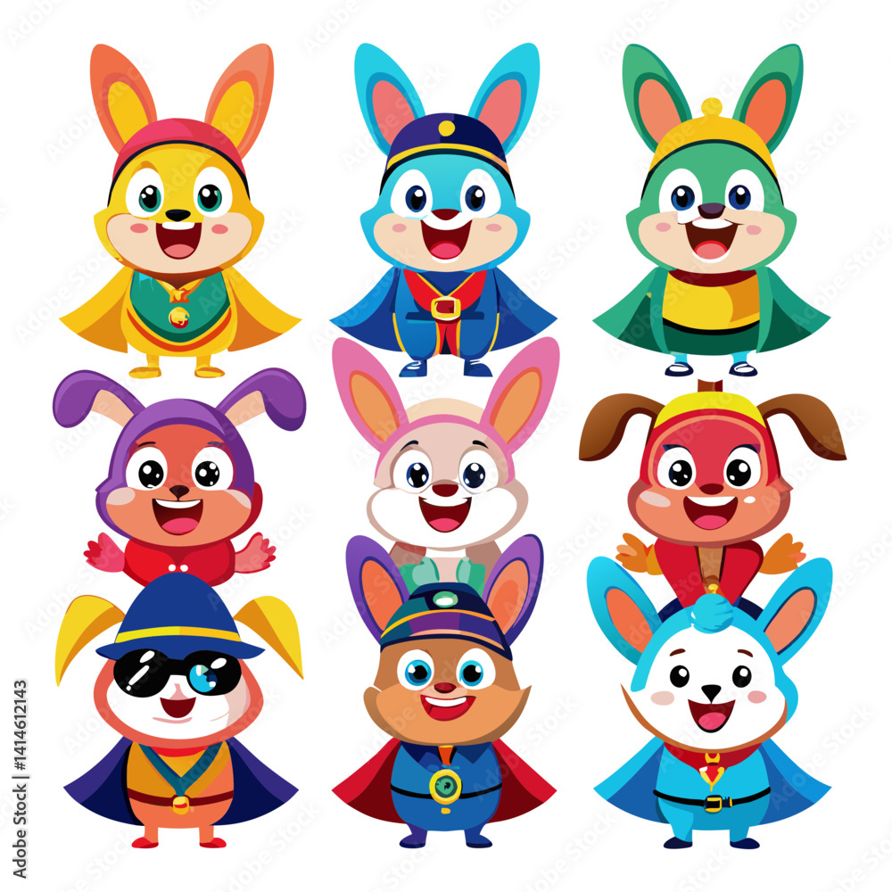 Fototapeta premium Cartoon Superhero Rabbits, Creative Digital Art Illustration