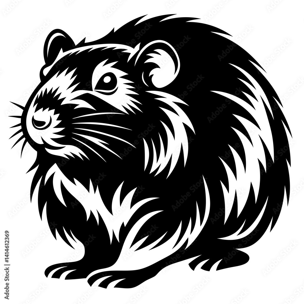 Stylized Black and White Vector Illustration of a Cute Round Rodent