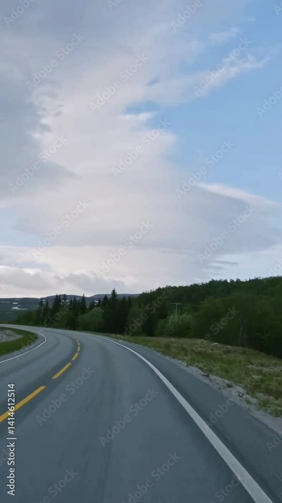 Vertical view of Norway road from car Vertical view of Norway road from car