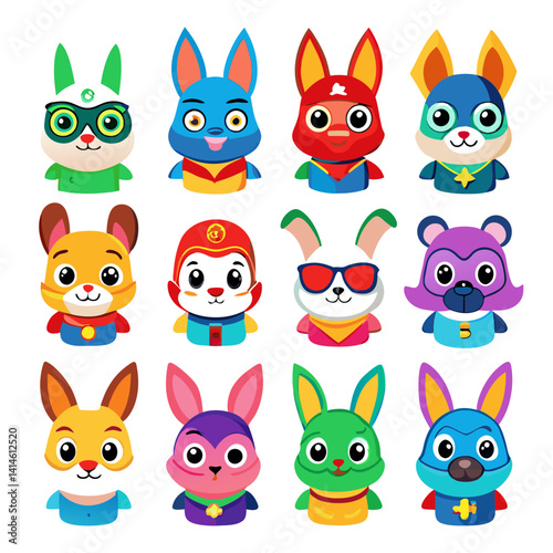 Colorful Cartoon Superhero Animal Characters Collection Vector