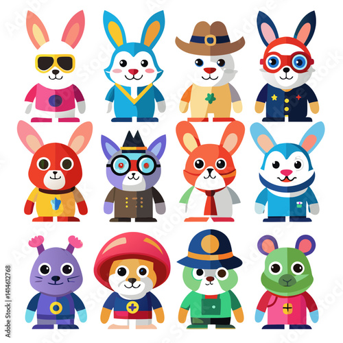 Colorful Cartoon Animals Characters Set Isolated on White
