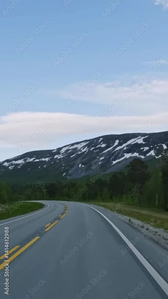 Vertical view of Norway road from car Vertical view of Norway road from car