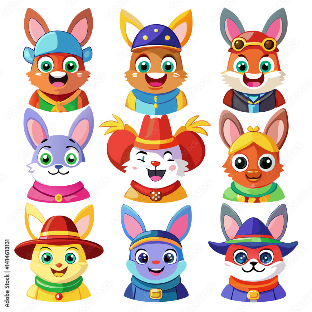 Fototapeta premium Cartoon Character Collection of Foxes and Rabbits