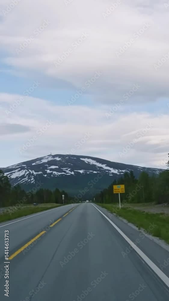Vertical view of Norway road from car Vertical view of Norway road from car