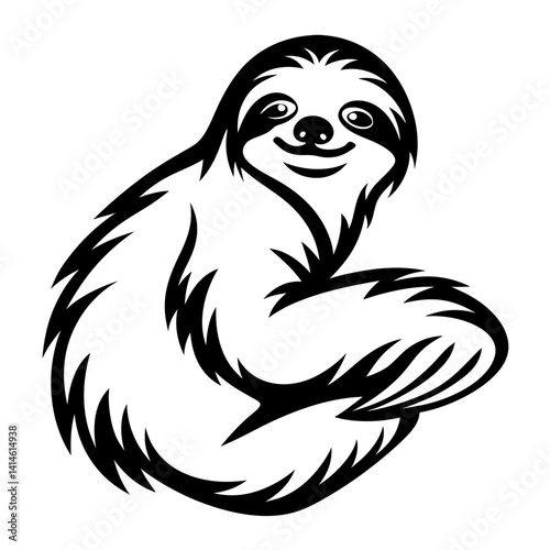 Smiling Sloth in Bold Black and White, a Relaxing Graphic Design