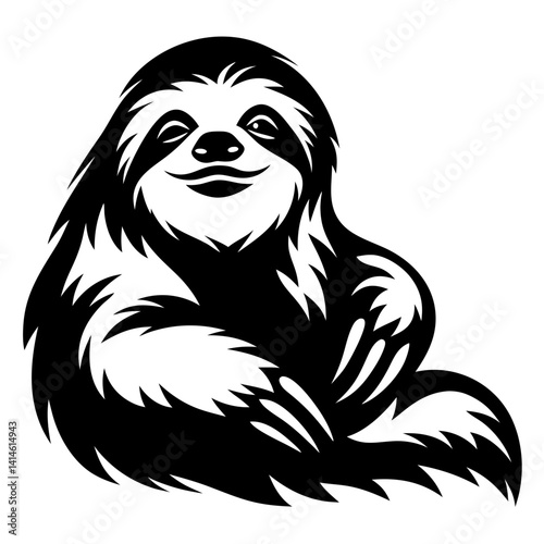A Smiling Sloth in Black and White Vector Illustration Design Art