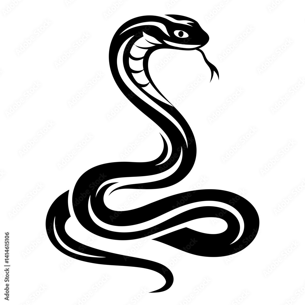 Obraz premium A menacing cobra with raised head and forked tongue in black silhouette