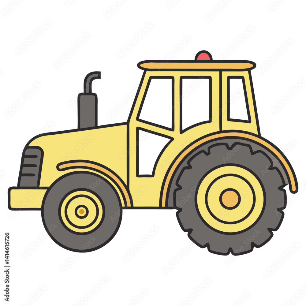 Fototapeta premium Stylized Yellow Tractor with Bold Outlines and Transparent Background Element Design