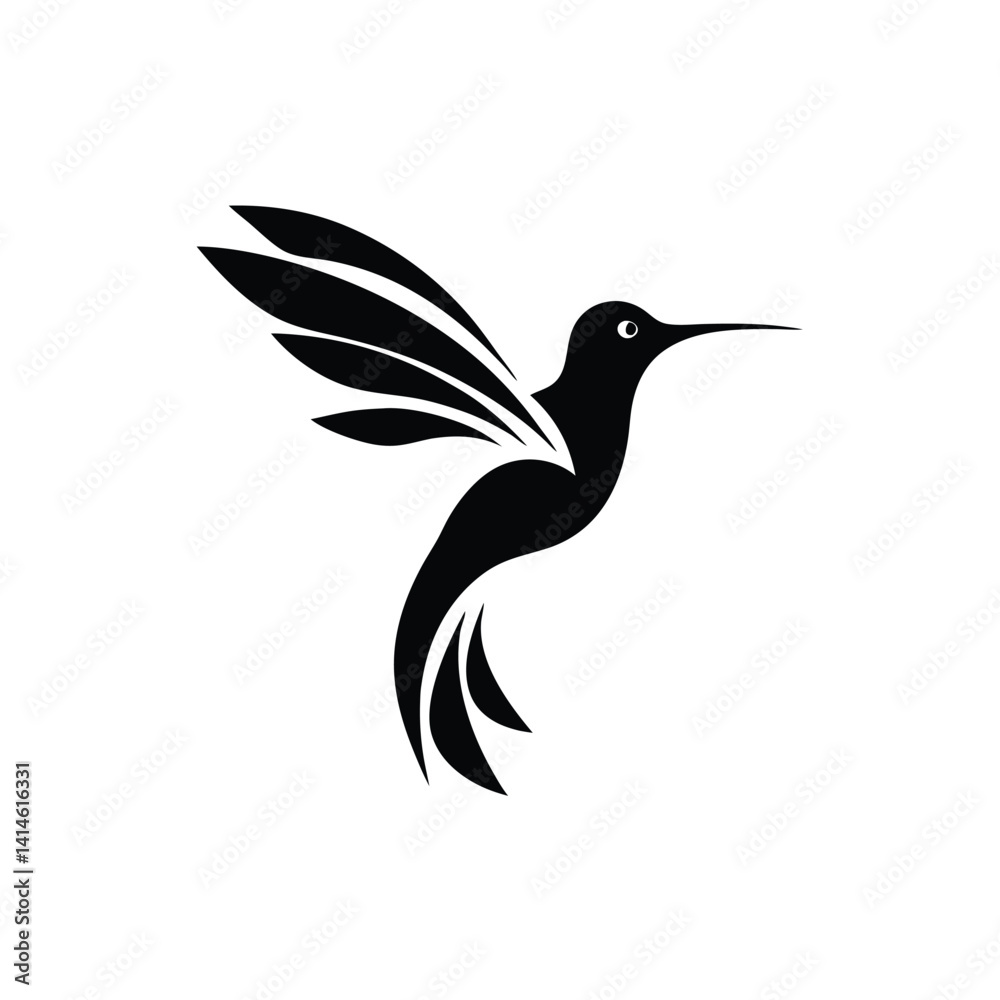 Stylized Black Silhouette Hummingbird in Flight - Abstract Design Stylized Black Silhouette Hummingbird in Flight - Abstract Design