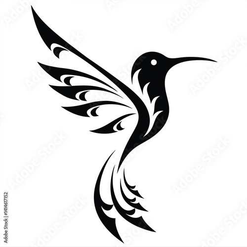 Stylized Hummingbird Silhouette Vector – Abstract Black Bird Design