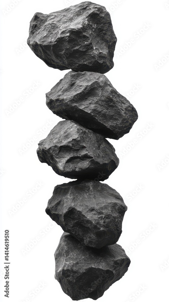 Fototapeta premium Zen Stones Stacked in Serene Balance Against a White Backdrop Symbolizing Harmony and Tranquility in a Minimalist Composition with a Focus on Texture and Form