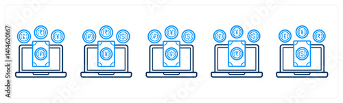 A set of 5 mix icons as currency, money, foreign