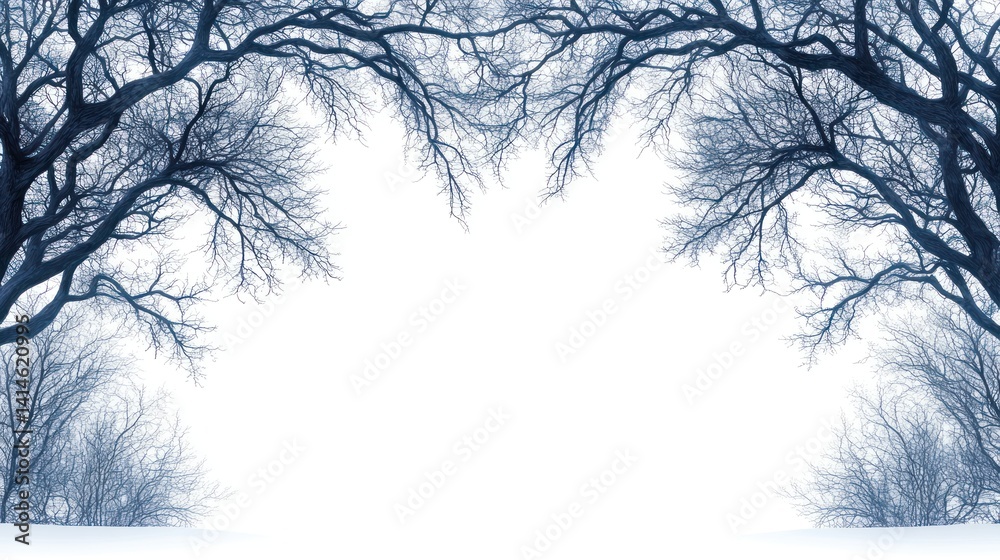 Winter Landscape with Bare Trees Framing a White Blank Space Winter Landscape with Bare Trees Framing a White Blank Space