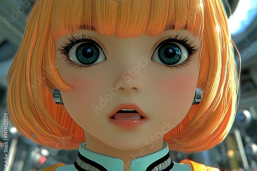 Anime girl portrait, surprised expression