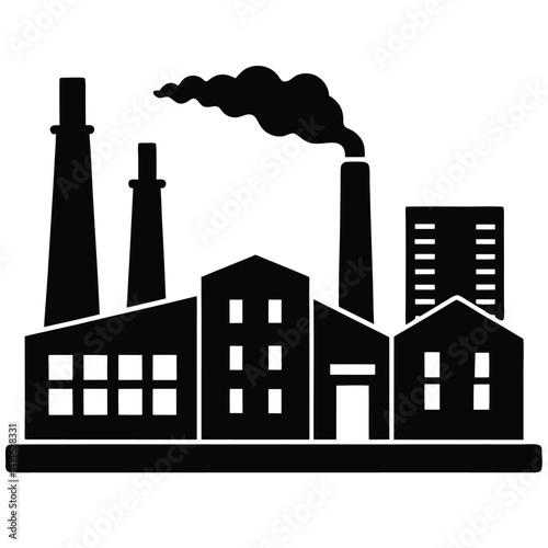 Factory District With Smokestacks And Industrial Buildings