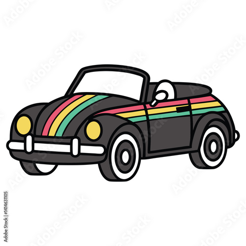 Classic Black Convertible Car with Colorful Stripes on Transparent Background