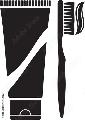 Toothpaste and toothbrush solid icon. Mouth clean vector illustration isolated on white. Dental care glyph style designed for and app