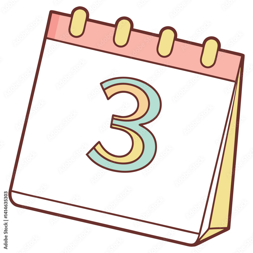 Fototapeta premium Cartoon Calendar with Number 3 on Transparent Background, Third Day