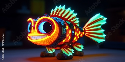 Neon Fish Figurine Night Scene