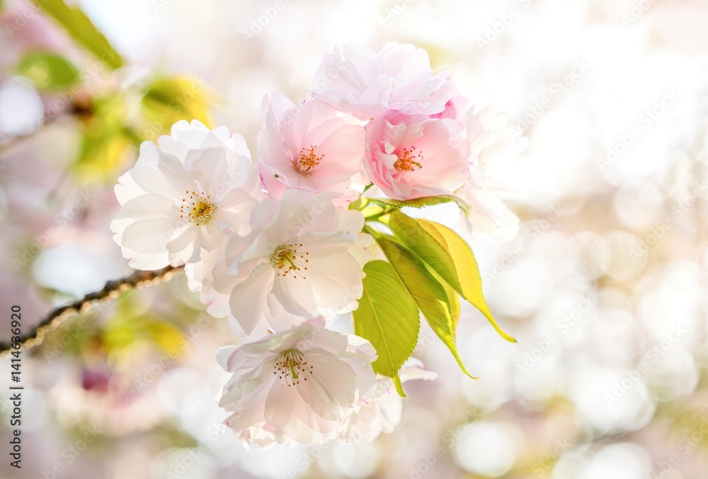 Obraz premium Cherry blossoms bloom in spring sunlight creating a vibrant display of natures beauty