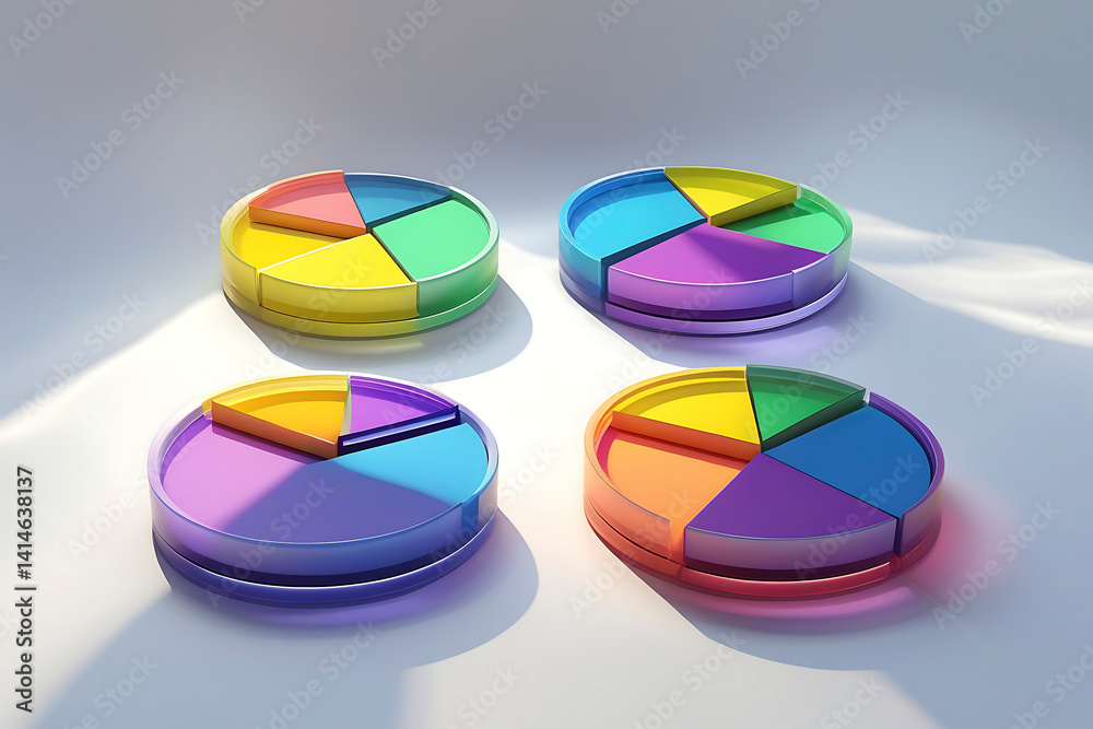 Fototapeta premium Understanding fractions through vibrant pie charts made for math education during the back-to-school season. back to school concept