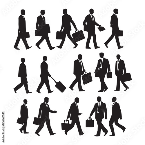 Silhouettes of Businessmen in Suits with Briefcases Professional Male Figures 
