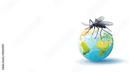 Illustration of a Black mosquito on a globe , world malaria day concept , Generative AI