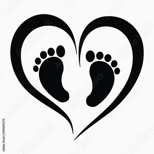 Black Silhouette Baby Footprints in Heart Design – Simple and Stylish